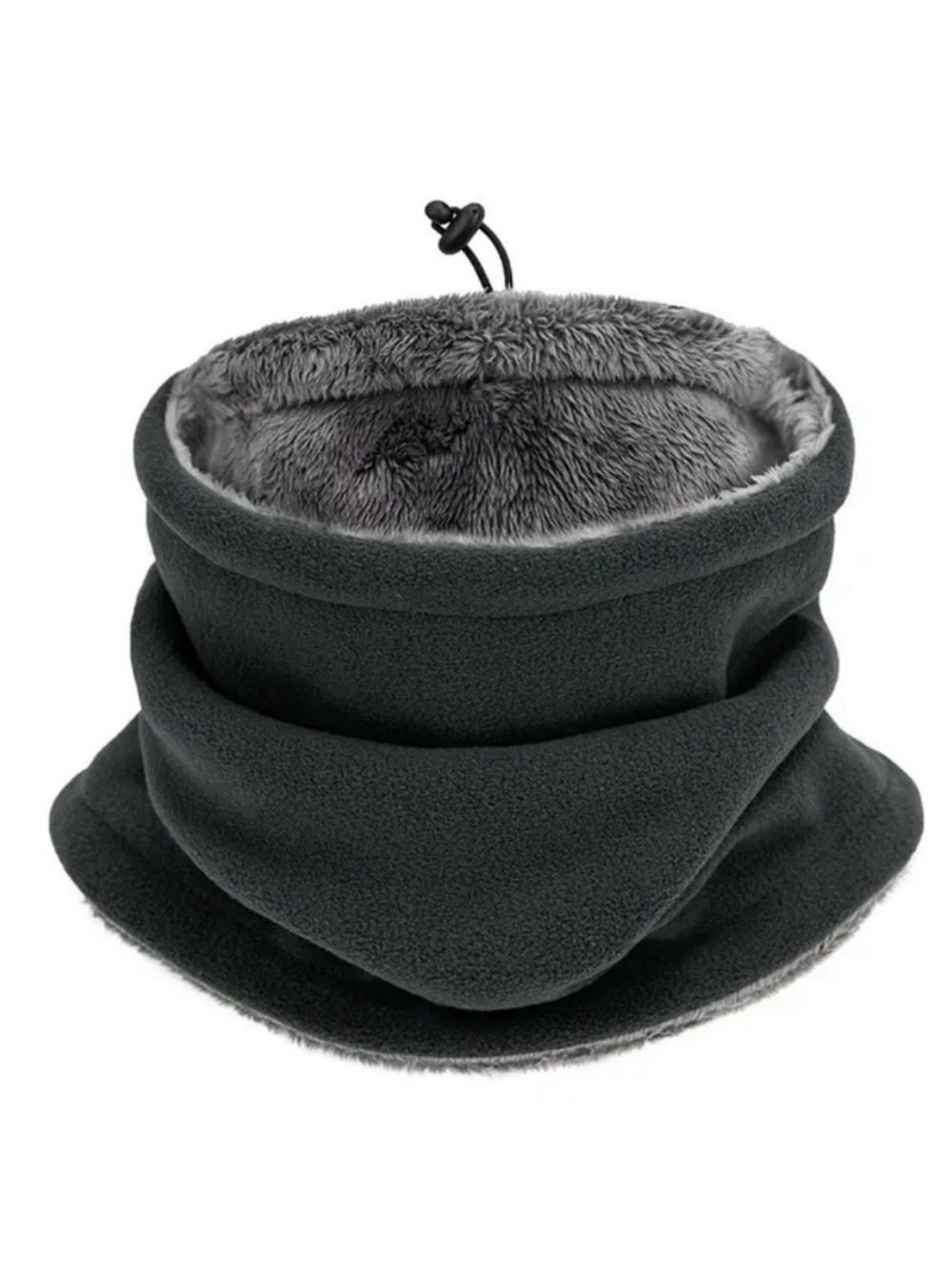 Grey Fleece Neck Warmer Scarf Faux Fur Lined Snood Winter Windproof Multi Use